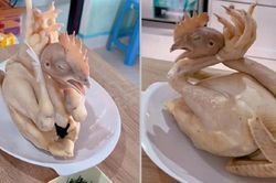 Cô gái luộc gà cúng theo kiểu cánh phượng nhưng ai cũng thấy... lạ lắm