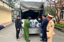 Đón lõng xe ô tô tải để 'tóm gọn' hàng chục bao tải mỡ lợn đông lạnh ở Tuyên Quang