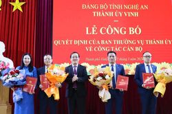 Thành ủy Vinh công bố các quyết định về công tác cán bộ