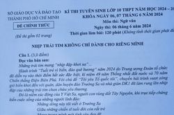 TP. Hồ Chí Minh: Đề thi môn Ngữ văn lớp 10 năm 2024