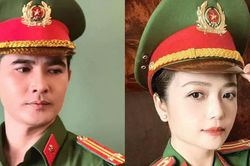Cặp đôi 'Gia đình mình vui bất thình lình' đồng loạt khoe ảnh mặc quân phục công an