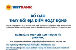 Vietbank: Bố cáo thay đổi địa điểm hoạt động chi nhánh Cà Mau