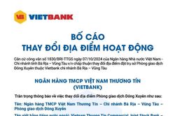 Vietbank: Bố cáo thay đổi địa điểm hoạt động PGD Đông Xuyên