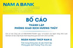 Nam A Bank: Bố cáo thành lập PGD Hương Thủy
