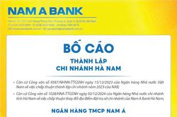 Nam A Bank: Bố cáo thành lập chi nhánh Hà Nam