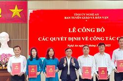 Ban Tuyên giáo và Dân vận Tỉnh ủy Nghệ An công bố các quyết định về công tác cán bộ