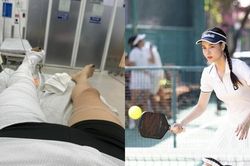 Vợ cầu thủ V-League gây tranh cãi khi ngồi xe lăn chơi pickleball
