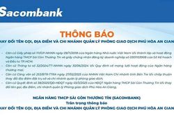 Sacombank thay đổi tên gọi, địa điểm và chi nhánh quản lý Phòng Giao dịch Phú Hòa An Giang