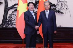 Chủ tịch nước Lương Cường hội kiến Ủy viên trưởng Nhân đại Toàn quốc Trung Quốc Triệu Lạc Tế
