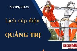 Lịch cúp điện hôm nay ngày 28/09/2025 tại Quảng Trị