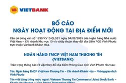 Vietbank bố cáo thay đổi địa điểm hoạt động PGD Vĩnh Phước
