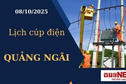 Lịch cúp điện hôm nay ngày 8/10/2025 tại Quảng Ngãi