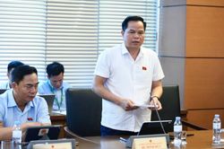 Đại biểu Quốc hội tỉnh Bế Minh Đức phát biểu thảo luận tại Tổ về tổng kết công tác nhiệm kỳ Quốc hội khóa XV