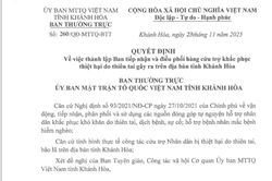 Thành lập Ban tiếp nhận và điều phối hàng cứu trợ khắc phục thiệt hại do thiên tai trên địa bàn tỉnh Khánh Hòa