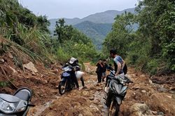 Người dân vùng lũ Đắk Lắk phải làm cầu tạm vượt suối