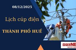 Lịch cúp điện hôm nay ngày 8/12/2025 tại Thành phố Huế