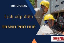 Lịch cúp điện hôm nay ngày 10/12/2025 tại Thành phố Huế