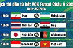 Cập nhật lịch thi đấu tứ kết Futsal châu Á 2026: Việt Nam gặp chủ nhà Indonesia