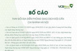 VCBNeo bố cáo thay đổi địa điểm PGD Đội Cấn chi nhánh Hà Nội
