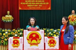 Phó Bí thư Thường trực Tỉnh ủy Nguyễn Thị Hương dự khai mạc bầu cử tại tổ dân phố Trung
