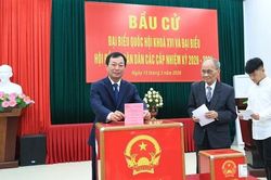 Phó Bí thư Thường trực Tỉnh ủy Bùi Văn Quang dự khai mạc và bỏ phiếu bầu cử tại phường Thanh Miếu
