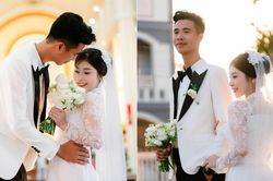 Cô dâu bắc ghế 50cm hôn chú rể 1m9 trong đám cưới ở miền Tây
