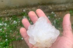 Clip mưa đá to bằng nắm tay trút trắng trời, người dân phải lấy chăn che ô tô