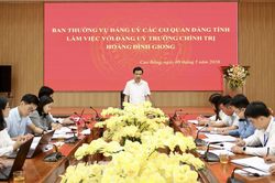 Ban Thường vụ Đảng ủy c&aacute;c cơ quan Đảng tỉnh l&agrave;m việc với Đảng ủy Trường Ch&iacute;nh trị Ho&agrave;ng Đ&igrave;nh Giong