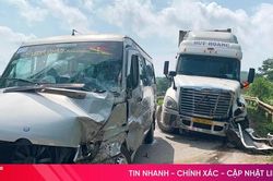 Xe đầu k&eacute;o va chạm xe kh&aacute;ch v&agrave; xe m&aacute;y, 1 người bị thương nặng