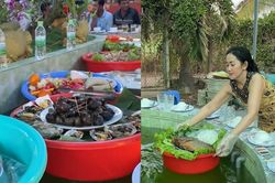 Đám giỗ độc lạ ở An Giang, gia chủ bày món trên chậu nhựa, tự trôi giữa bể cá