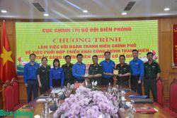 Cục Chính trị Bộ đội Biên phòng làm việc với Đoàn Thanh niên Chính phủ về việc triển khai công trình thanh niên 'Thắp sáng đường biên - Đường cờ Tổ quốc'