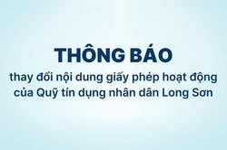 Thông báo thay đổi nội dung giấy phép hoạt động của Quỹ Tín dụng nhân dân Long Sơn