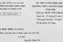Đề thi Ngữ văn vào lớp 10 chuyên Khoa học xã hội và Nhân văn đầy 'sạn'