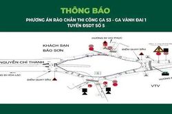 Rào chắn nút giao Nguyễn Chí Thanh- La Thành để thi công metro Văn Cao- Hòa Lạc