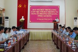 Đo&agrave;n c&ocirc;ng t&aacute;c Ban Tổ chức Trung ương khảo s&aacute;t việc thực hiện c&ocirc;ng t&aacute;c c&aacute;n bộ v&agrave; bảo vệ ch&iacute;nh trị nội bộ tại phường T&acirc;n Giang