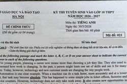 Đáp án mã đề 021 môn tiếng Anh vào 10 tại Hà Nội năm 2026
