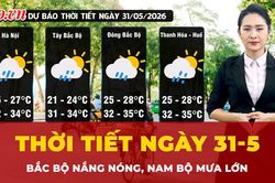 Thời tiết ngày 31-5: Bắc Bộ nắng nóng, Nam Bộ mưa lớn