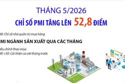 Tháng 5/2026: Chỉ số PMI tăng lên 52,8 điểm
