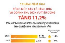 5 tháng năm 2026: Tổng mức bán lẻ hàng hóa và doanh thu dịch vụ tiêu dùng tăng 11,2%