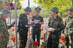 Lấy mẫu phẩm hài cốt liệt sĩ chưa xác định thông tin tại Nghĩa trang liệt sĩ quốc gia Đường 9