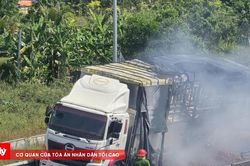Xe tải chở mận bốc cháy trên cao tốc qua Hà Tĩnh
