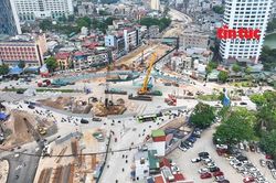Toàn cảnh 'đại' công trường nút giao metro số 5 - Vành đai 1 ở Hà Nội