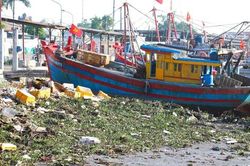 Rác thải bủa vây khu neo đậu tàu thuyền ven biển Nghệ An