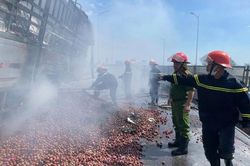 Xe tải chở nông sản bốc cháy dữ dội trên cao tốc