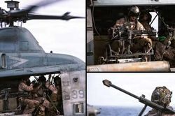 Xạ thủ trực thăng UH-1Y Mỹ luyện bắn tỉa giữa vùng biển Trung Đông