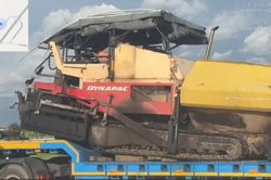 Xử phạt tài xế và chủ xe đầu kéo chở xe lu chằng buộc sơ sài trên cao tốc