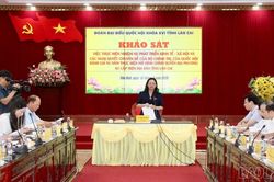 Đồng chí Giàng Thị Dung khảo sát việc thực hiện mô hình chính quyền địa phương hai cấp tại xã Yên Bình