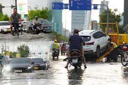 Mưa lớn ngập ch&acirc;n cầu Ba Son, loạt xe chết m&aacute;y, &ocirc; t&ocirc; phải gọi cứu hộ