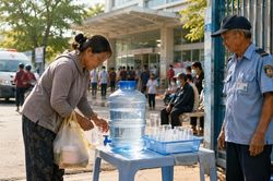Bình nước trước cổng bệnh viện