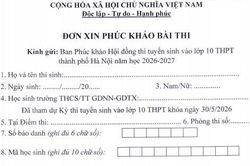 Mẫu đơn ph&uacute;c khảo điểm thi lớp 10 H&agrave; Nội năm 2026